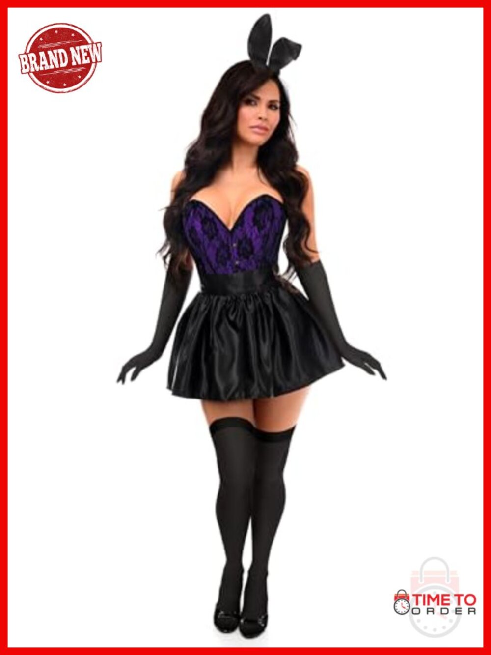Steel Boned Bunny Corset 5PC Set w Skirt Ears Gloves Tail Costume